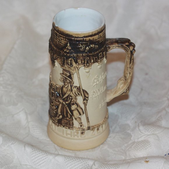 vintage German beer stein Mug porcelain ceramic Scenic Raised Detail - Picture 1 of 6